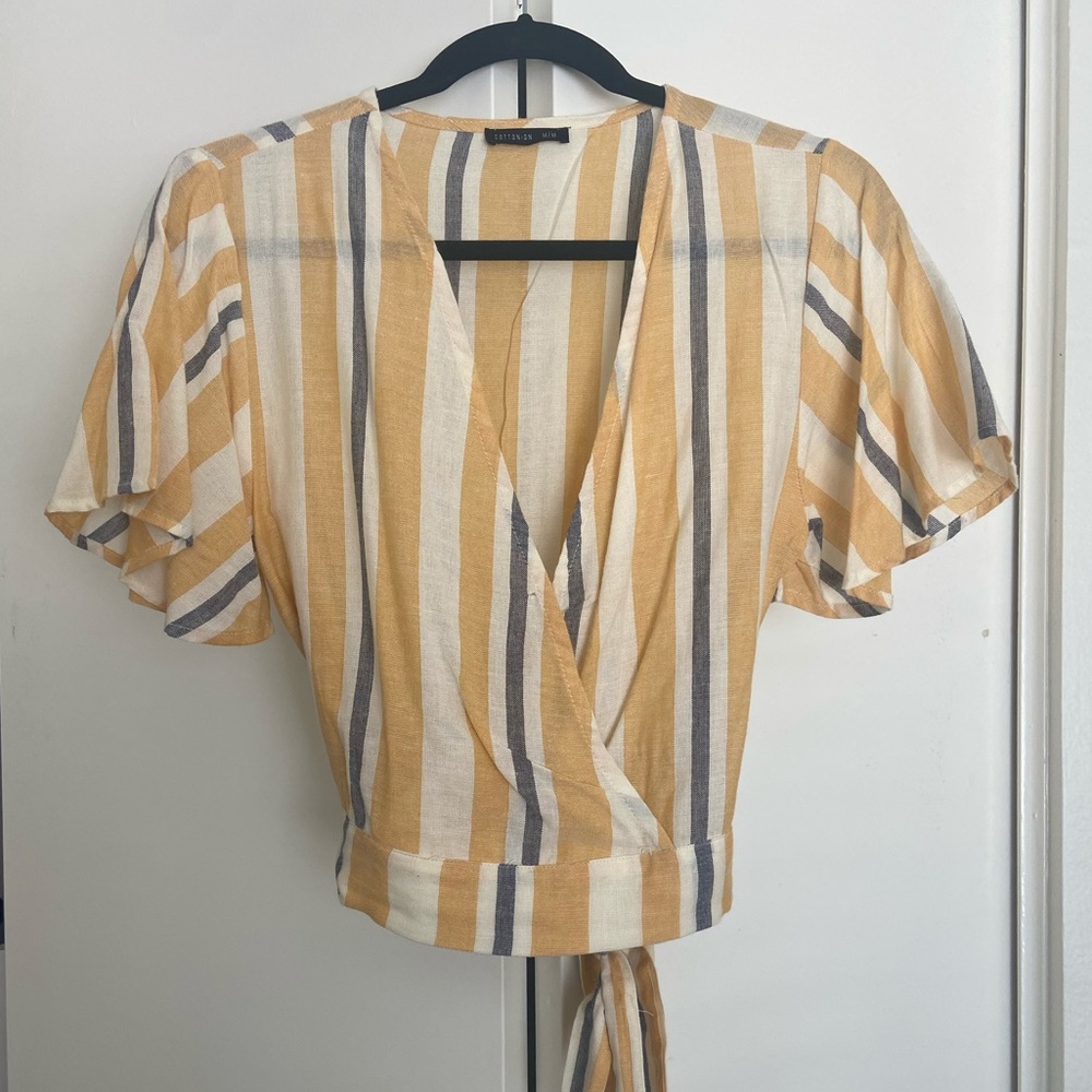Cotton On Yellow Striped Tie Back Shirt